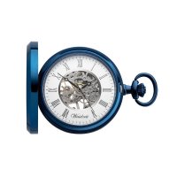 Kapesní dřevěné hodinky Skelett Blue